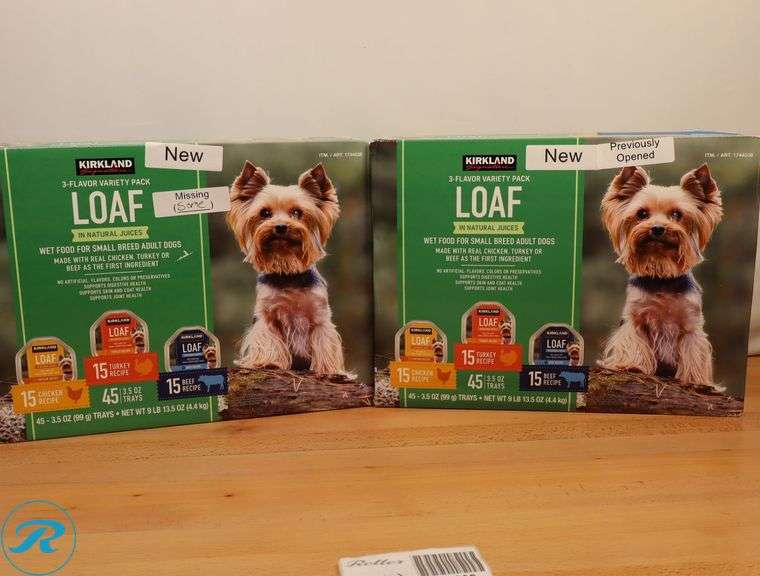 Kirkland Signature Loaf Wet Dog Food Variety Pack, 3.5 oz, 45-count - New - -Previously Opened - Missing a Few - Roller Auctions