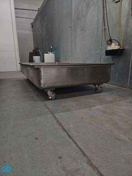 Stainless Steel Trough on Casters, 38.5″×74″ with 8″ Sidewall - Roller Auctions