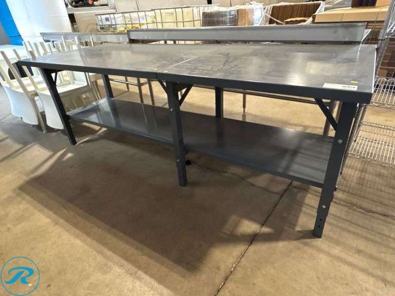Metal Work Table with Lower Shelf, 8’ x 3’ x 34”H - Roller Auctions