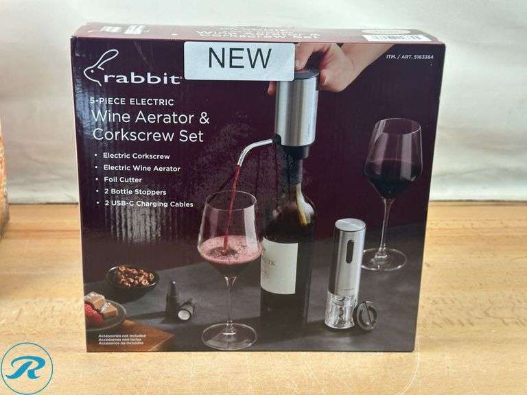 Dash MultiMaker Mini Waffle Maker System with 6 Removeable Holiday Plates Red- Like New; Rabbit 5 Piece Electric Wine Aerator & Corkscrew Set- New - Roller Auctions