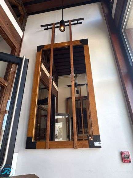 Mirror With Wood Frame and Leather Strap Accents, 7’H x 46″W - Roller Auctions