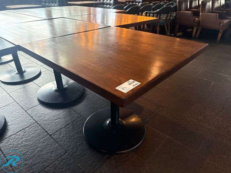 (4) Wood Dining Tables with Metal Pedestal Bases, 36in x 36in - Roller Auctions