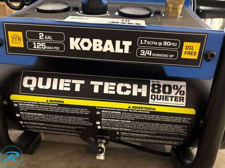 Kobalt Quiet Tech 2-Gallon Oil-Free Electric Air Compressor (1.7 SCFM @ 90 PSI) - Roller Auctions