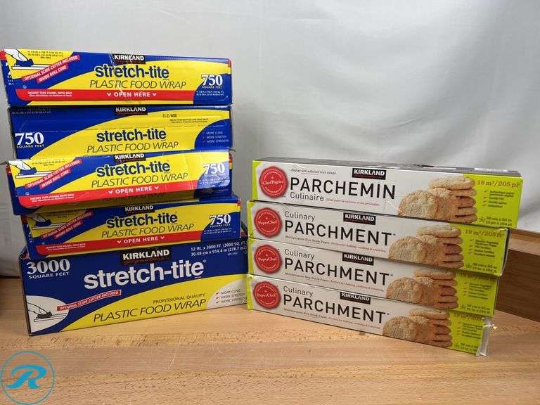 (5) Assorted Kirkland Signature Stretch-Tite Plastic Food Wrap - New/ Open Box; (4) Kirkland Signature Parchment Paper - New/ Open Box - Roller Auctions