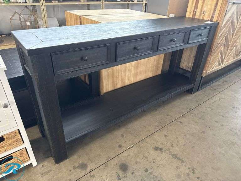 Black Wood Console Table With Four Drawers, 15”x64”