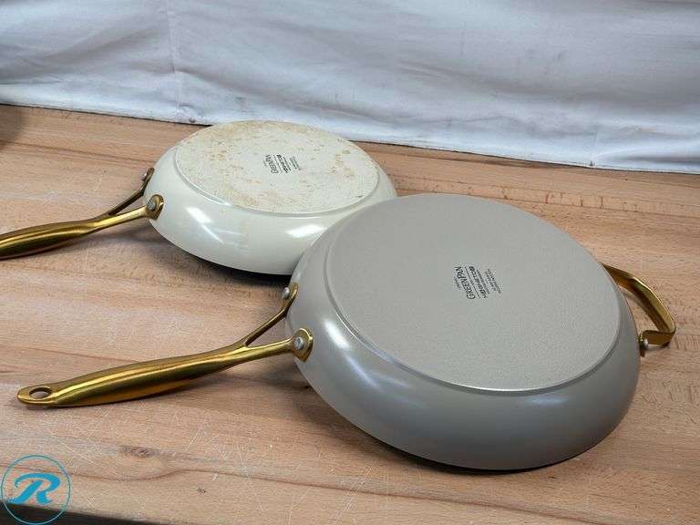 GreenPan Jewel Pro Ceramic Non-Stick 3-piece Fry Pan Set- Used; OXO Softworks: Non-Stick Hard-Anodized Saucepan Set- Used - Roller Auctions