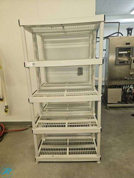 (2) Five-Tier Plastic Shelving Units, 18″×36″×72″ - Roller Auctions