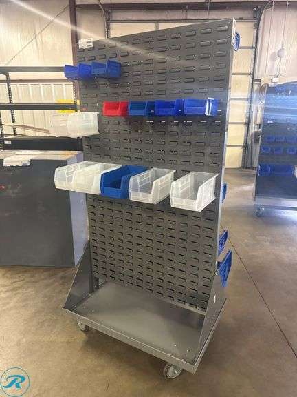 Uline Mobile Racks Uline Mobile Metal Pegboard Rack with Assorted Plastic Storage Bins ...