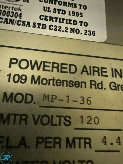 Powered Aire MP-1-36 Air Curtain with Variable Speed Control, 120V - Roller Auctions