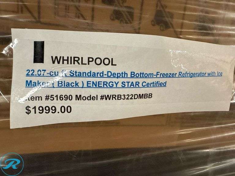 Whirlpool WRB322DMBM 22.07-cu ft Standard-Depth Bottom-Freezer Refrigerator, Black, ENERGY STAR Certified - Roller Auctions