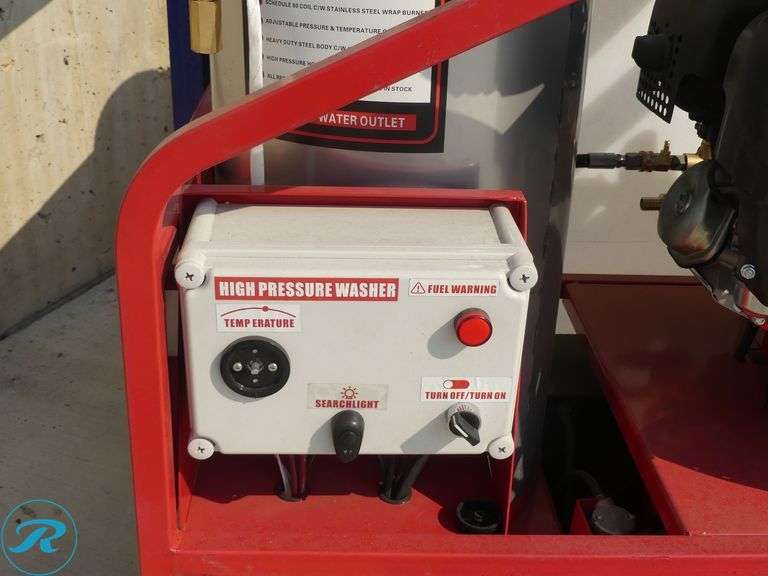 New Chery Industrial Hot Water Pressure Washer, 4000 PSI, Diesel Burner, Gas Engine, Hose and Wand, Skid Mounted With Fork Pockets - Roller Auctions