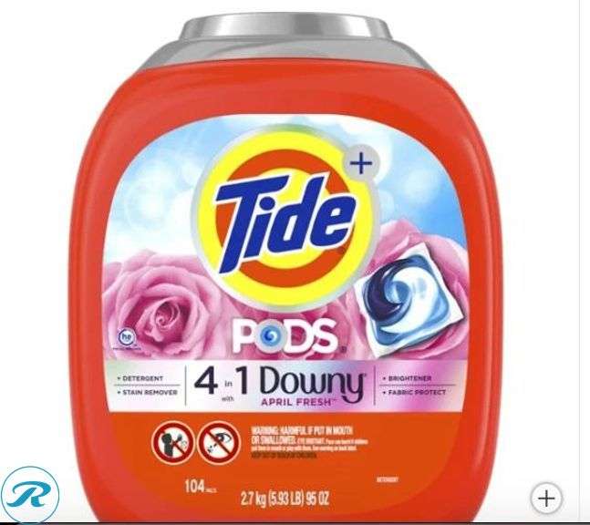 (2)Tide Pods with Ultra Oxi Laundry Detergent Pods, 104-count- Like New/ Opened/ Some Missing; Tide Pods with Downi April Fresh Laundry Detergent Pods, 104-count- Like New/ Open/ Some Missing - Roller Auctions