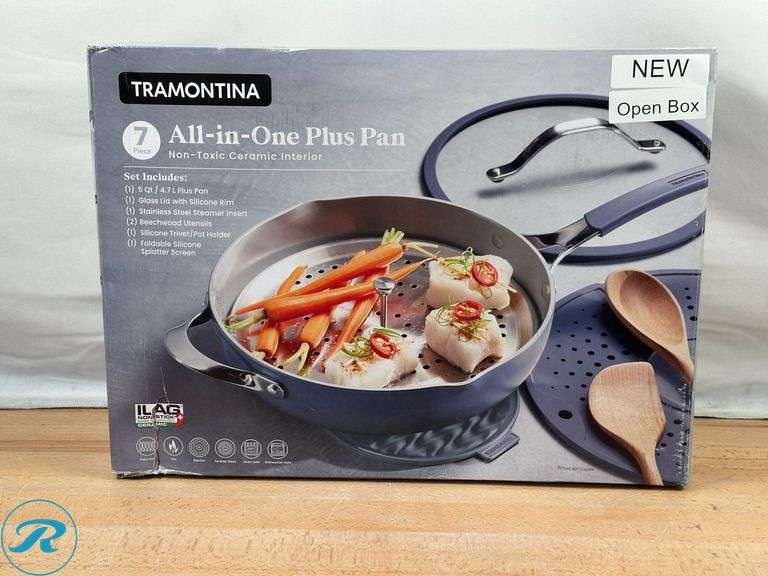 Tramontina 5-quart All-In-One Plus Ceramic Non-Stick Pan, 7-piece Set - New - Open Box - Roller Auctions