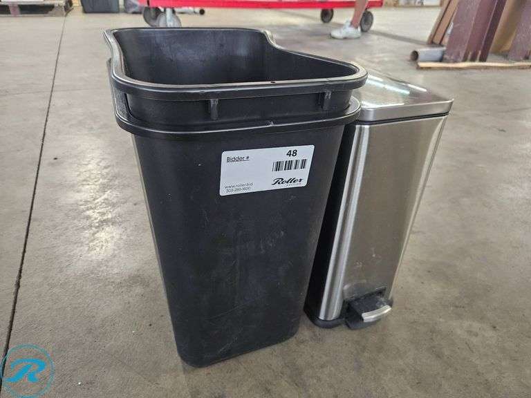 (3) Waste Bins: (2) Plastic Trash Cans and Stainless Steel Step Bin