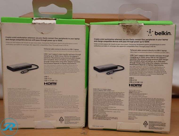 (2) Belkin - USB-C Hub 4-in-1 Multi-Port Laptop Dock with 4K HDMI, Adapter with 100W Power Delivery - for Mac, PC, and More , Gray - New - Roller Auctions