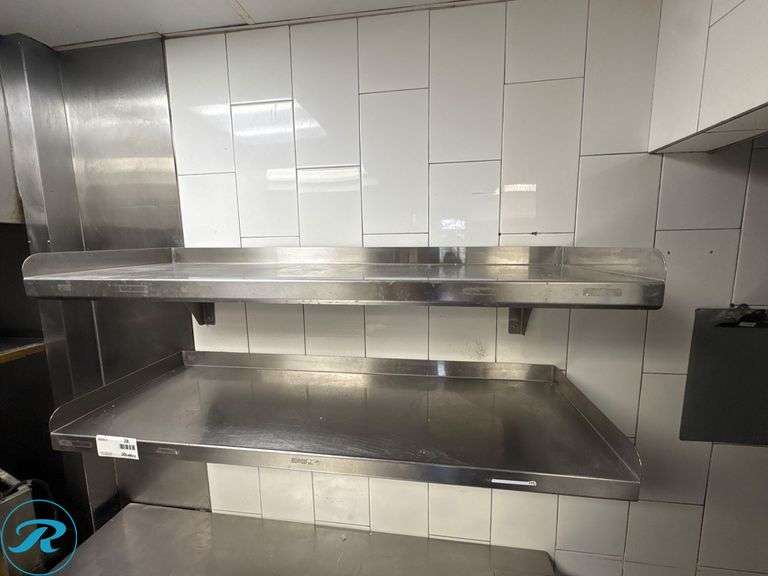 (2) 48″ x 16″ Stainless Steel Wall-Mounted Shelves - Roller Auctions