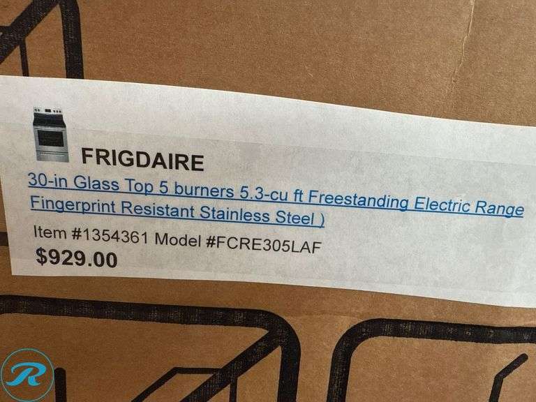 Frigidaire FCRE305LAF 30-Inch Glass Top 5-Burner 5.3-Cu Ft Freestanding Electric Range - Roller Auctions