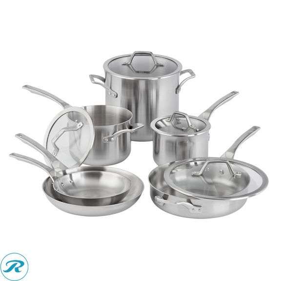 Calphalon Signature 5-Ply 10-piece Stainless Steel Cookware Set - New - 8" Omelette Pan is Used - Roller Auctions