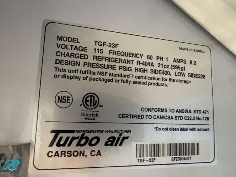 Turbo Air TGF-23F Glass Door Freezer Merchandiser - Roller Auctions
