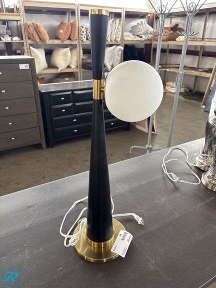 Single Black and Brass Table Lamp with Frosted Globe Shade