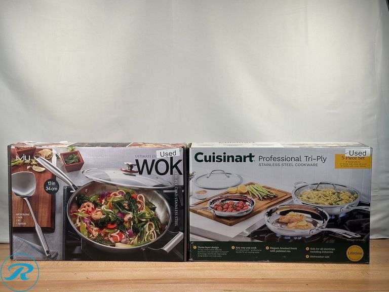 MiU: The Ultimate Wok- Used; Cuisinart Tri-Ply Clad Stainless Steel 5-piece Skillet Set- Used - Roller Auctions