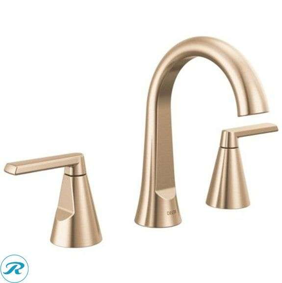 (1) New- Delta Sparrow Gold Champagne Bronze Widespread 2-handle WaterSense Mid-arc Residential Handle Bathroom Sink Faucet with Drain (Total of 1 Faucet)