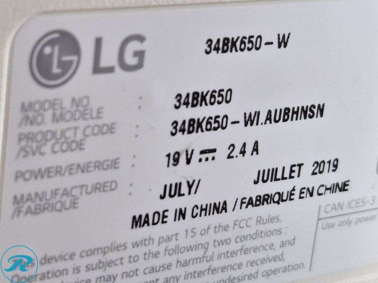 LG 34BK650-W UltraWide Monitor, 34-Inch, 19V, 2.4A (Scratched) - Roller Auctions