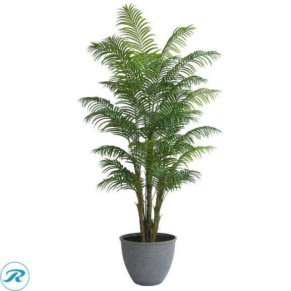 Faux 8' Areca Palm Tree - New - Small Imperfection In Bowl/Missing Dirt