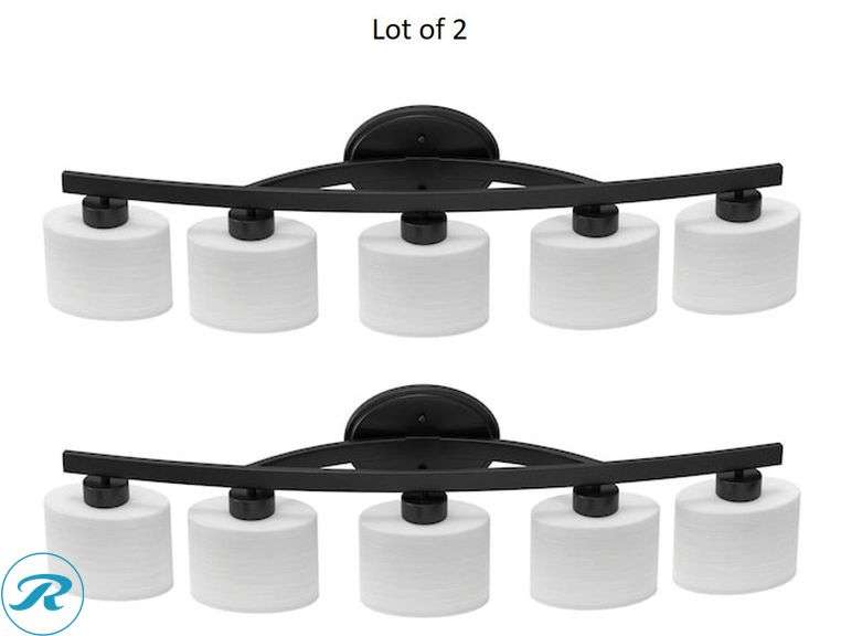 (2) New- allen + roth Merington 37.5-in 5 -Light Matte Black Transitional Vanity light (Total of 2) - Roller Auctions