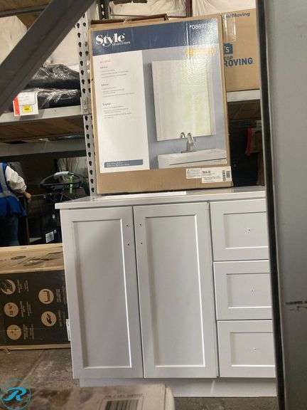 (2) New open box- (1) Style Selections Davies 36-in White Single Sink Bathroom Vanity with White Cultured Marble Top (1) Style Selections Acadia 24-in x 31-in Framed Rectangle Bathroom Vanity Mirror ( White ) (total of 2 items) - Roller Auctions