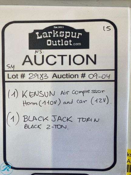(2 items) (1) Kensun Air Compressor and (1) Black Jack Torn Black 2-ton - Roller Auctions