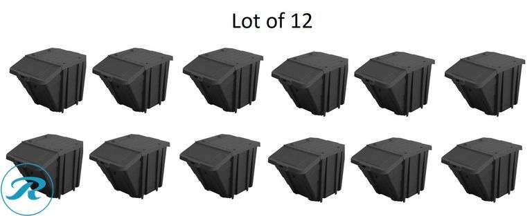 (12) New- Project Source Medium 16-gallon (64 quart) Black/Black Heavy Duty Stackable Tote with Hinged Lid - Roller Auctions