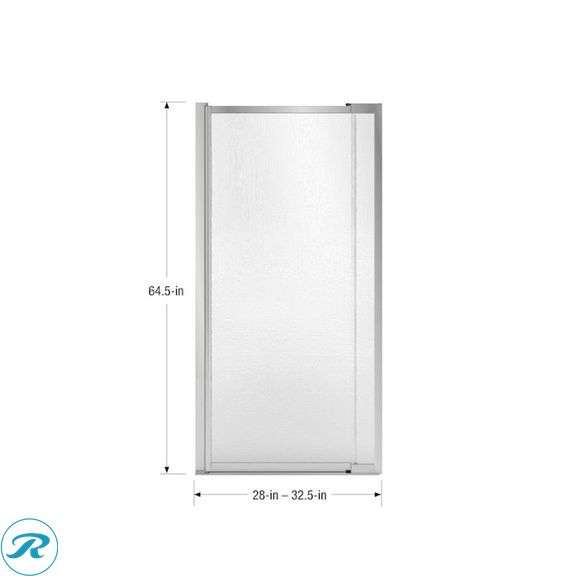 (1) New- MAAX Oxford Chrome 28-in to 32-in W x 64.5-in H Framed Pivot Shower door 5/32-in Thick Rain Glass (total of 1) - Roller Auctions