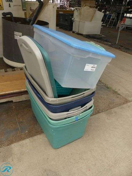 Stack of Plastic Storage Totes with Lids - Roller Auctions