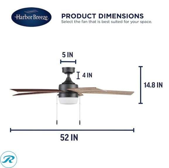 (1) New- Harbor Breeze Wellsboro 48-in Integrated LED Matte black with Mocha/espresso Blades Ceiling Fan With Light ( 3 -Blade ) (total of 1 fan) - Roller Auctions