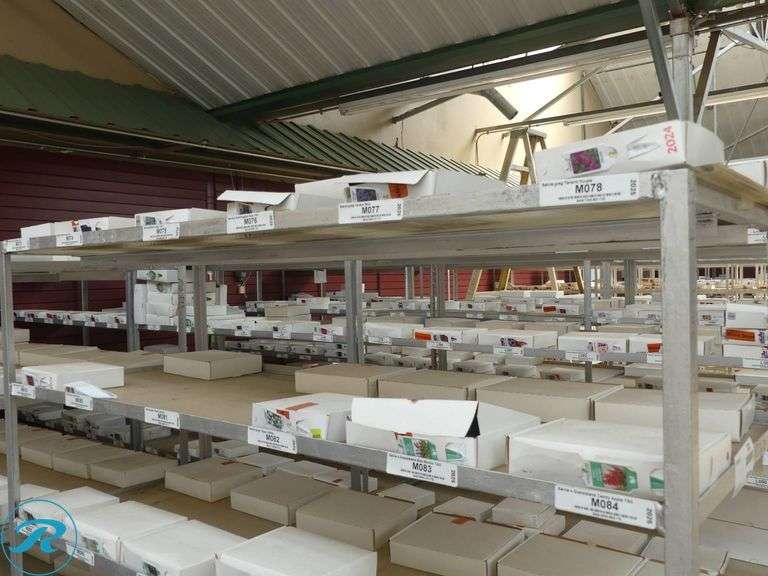 (3) Towable 6-Tier Nursery Carts With Assorted Plant Tag Inventory, 56″ x 21″ x 67″ - Roller Auctions