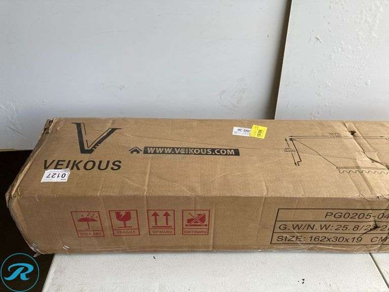 (1) New- VEIKOUS 155.7-in Wide x 96-in Projection x 10-in Height Gray Solid Manual Retractable Patio Awning (box is damage but product is fine See Photos) - Roller Auctions