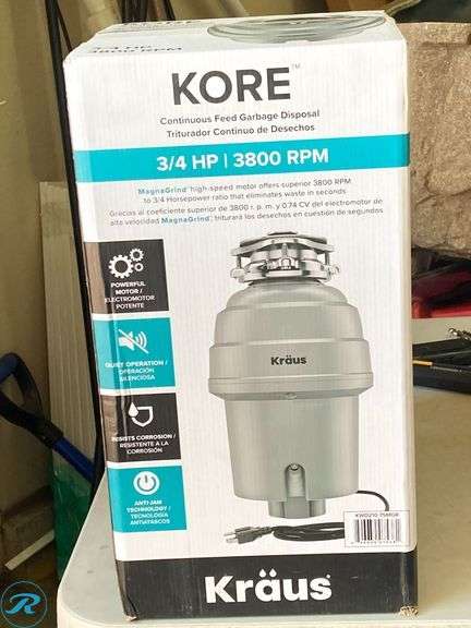 (1) New- Kraus Kore Continuous feed 3/4-HP Septic Safe Corded Garbage Disposal with Noise Insulation (total of 1) - Roller Auctions