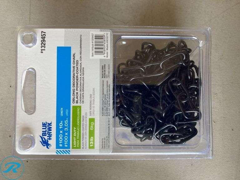 (23) New- (16) RELIABILT 10.0-ft x Weldless Powder Coated Steel Chain (By-the-Roll) (1)RELIABILT 15.0-ft x #14 Weldless Zinc plated Steel Chain (By-the-Roll) (6) Lithonia Lighting 3.0-ft Silver Lighting Chain - Roller Auctions
