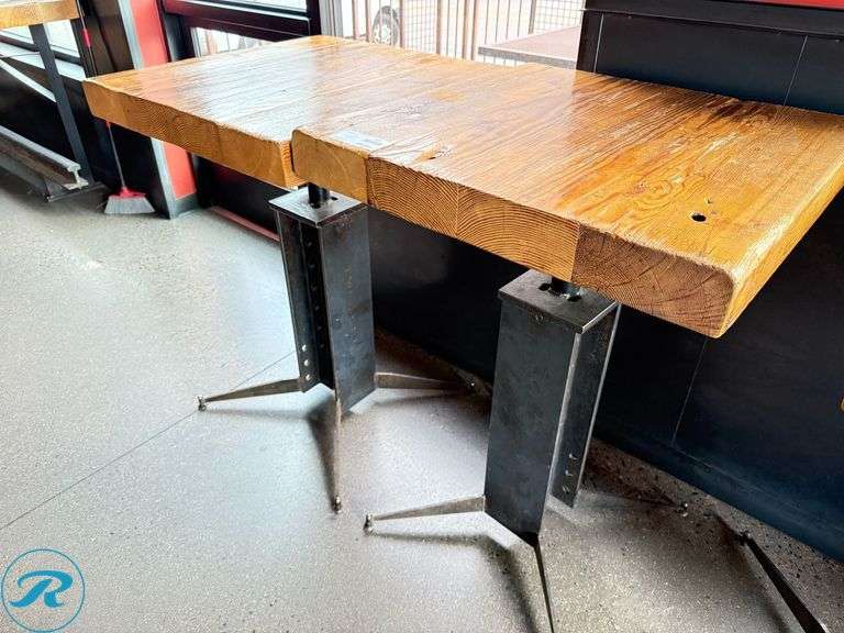 (2) Custom Built Wood Bar Height Tables with Metal Bases, 30″ x 24″ x 3.5″ Thick