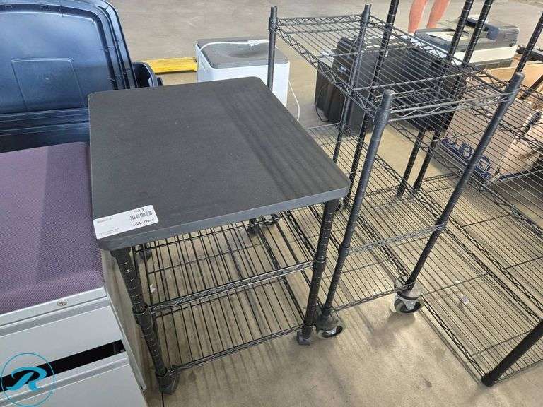 Metal Rolling Shelving Unit with Black Laminate Top and 2-Tier Wire Rack - Roller Auctions