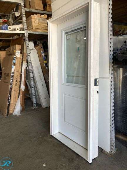 (1) New- RELIABILT 36-in x 80-in x 6-9/16-in Steel Half lite Left-hand inswing Primed Prehung Front Door with Brickmould Insulating core with Blinds (total of 1) - Roller Auctions