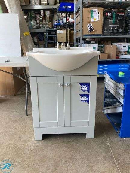 (1) Display Model- Project Source Euro 24-in Light Gray Single Sink Bathroom Vanity with White Cultured Marble Top (some Minor scratches See Photos) (total of 1) - Roller Auctions