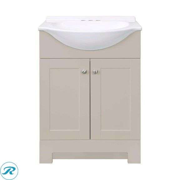 (1) Display Model- Project Source Euro 24-in Light Gray Single Sink Bathroom Vanity with White Cultured Marble Top (some Minor scratches See Photos) (total of 1) - Roller Auctions