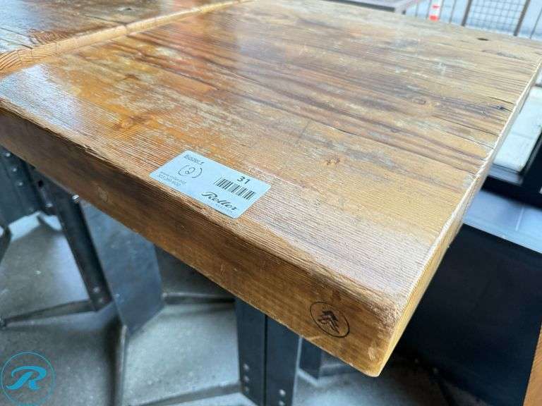 (2) Custom Built Wood Bar Height Tables with Metal Bases, 30″ x 24″ x 3.5″ Thick - Roller Auctions
