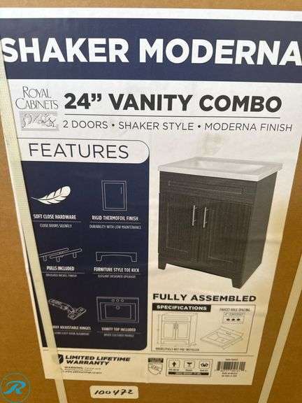Shaker Moderna 24-Inch Vanity Combo by Royal Cabinets, Fully Assembled - Roller Auctions