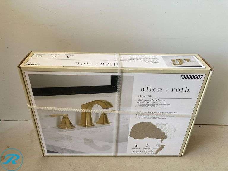 (1) New- allen + roth Chesler Brushed Gold Widespread 2-handle WaterSense Mid-arc Residential Handle Bathroom Sink Faucet with Drain - Roller Auctions