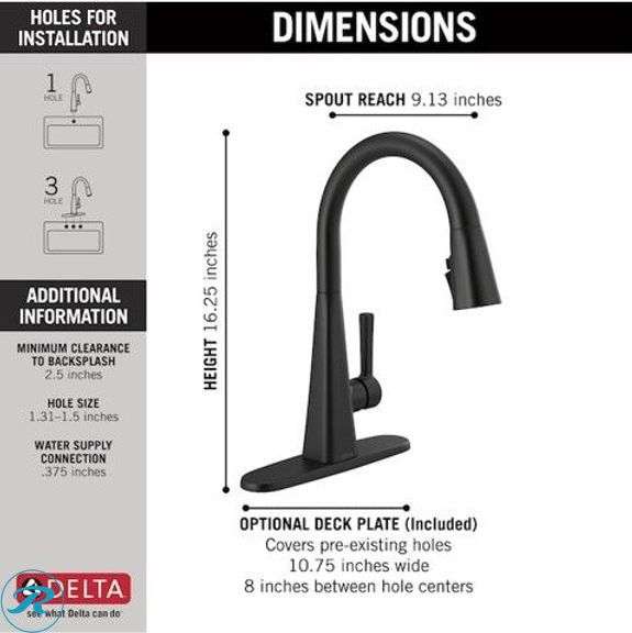 (1) New- Delta Lenta Matte Black Single Handle Deck-mount Pull-down Kitchen Faucet with Sprayer ( Deck Plate Included ) (total of 1) - Roller Auctions