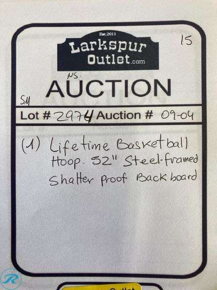 (1) Lifetime Basketball hoop 52" steel framed shatter proof backboard - Roller Auctions
