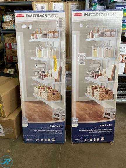 (2) New- Rubbermaid FastTrack Heavy Duty 4-ft to 4-ft x 16-in White Wire Closet Kit (Total of 2 Kits) - Roller Auctions
